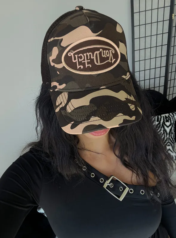 Von Dutch Multi Trucker Hat Brown Camo sold by Princess Polly