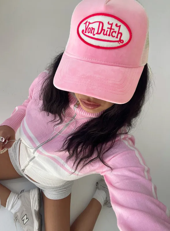 Von Dutch Velvet Trucker Hat Pink sold by Princess Polly