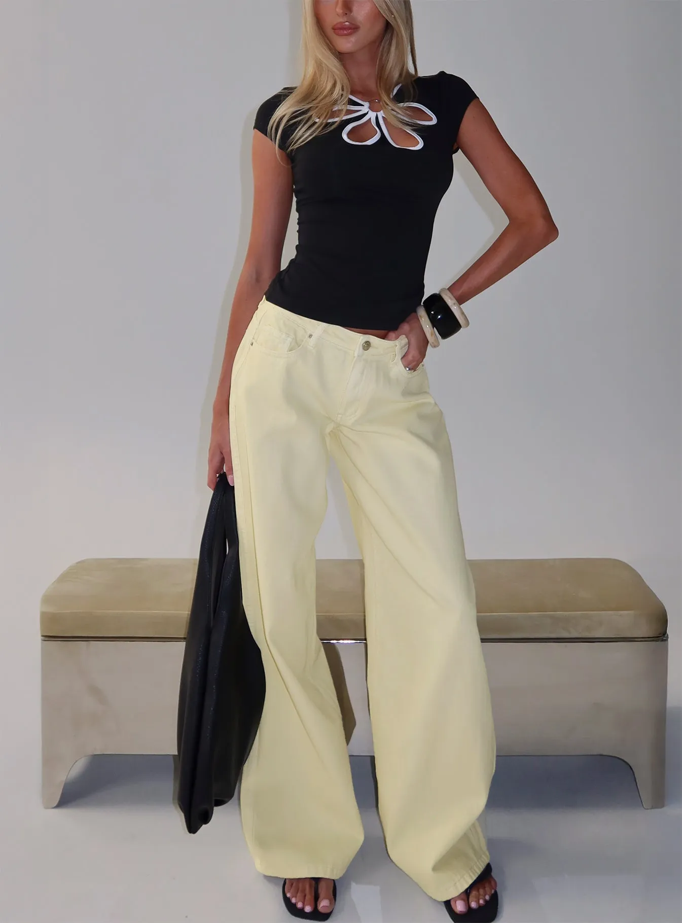 Ramos Low Rise Wide Leg Jeans Butter Lemon sold by Princess Polly