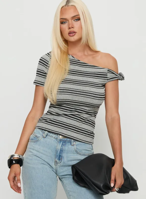 Remona Off Shoulder Top Grey Stripe sold by Princess Polly
