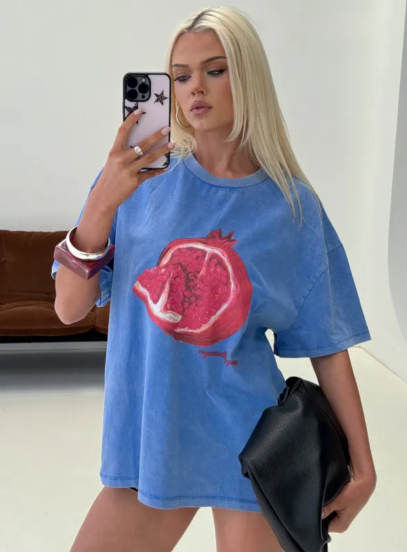 Linsay Oversized Tee Blue / Pomegranate sold by Princess Polly