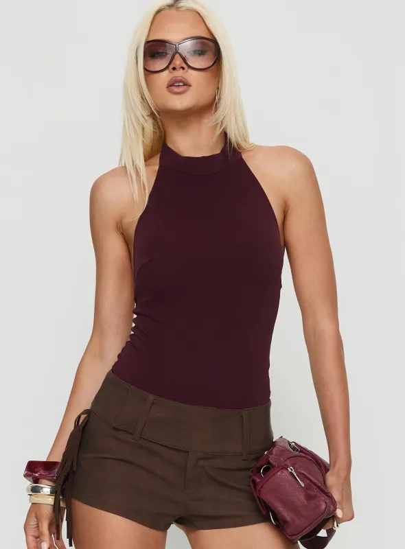 Claramay High Neck Bodysuit Purple sold by Princess Polly