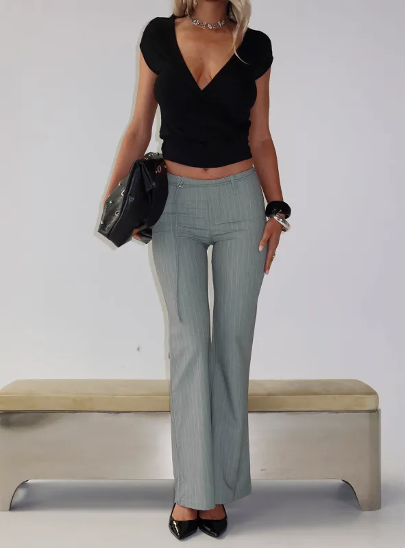 Joanah Tie Waist Pant Grey Pinstripe sold by Princess Polly