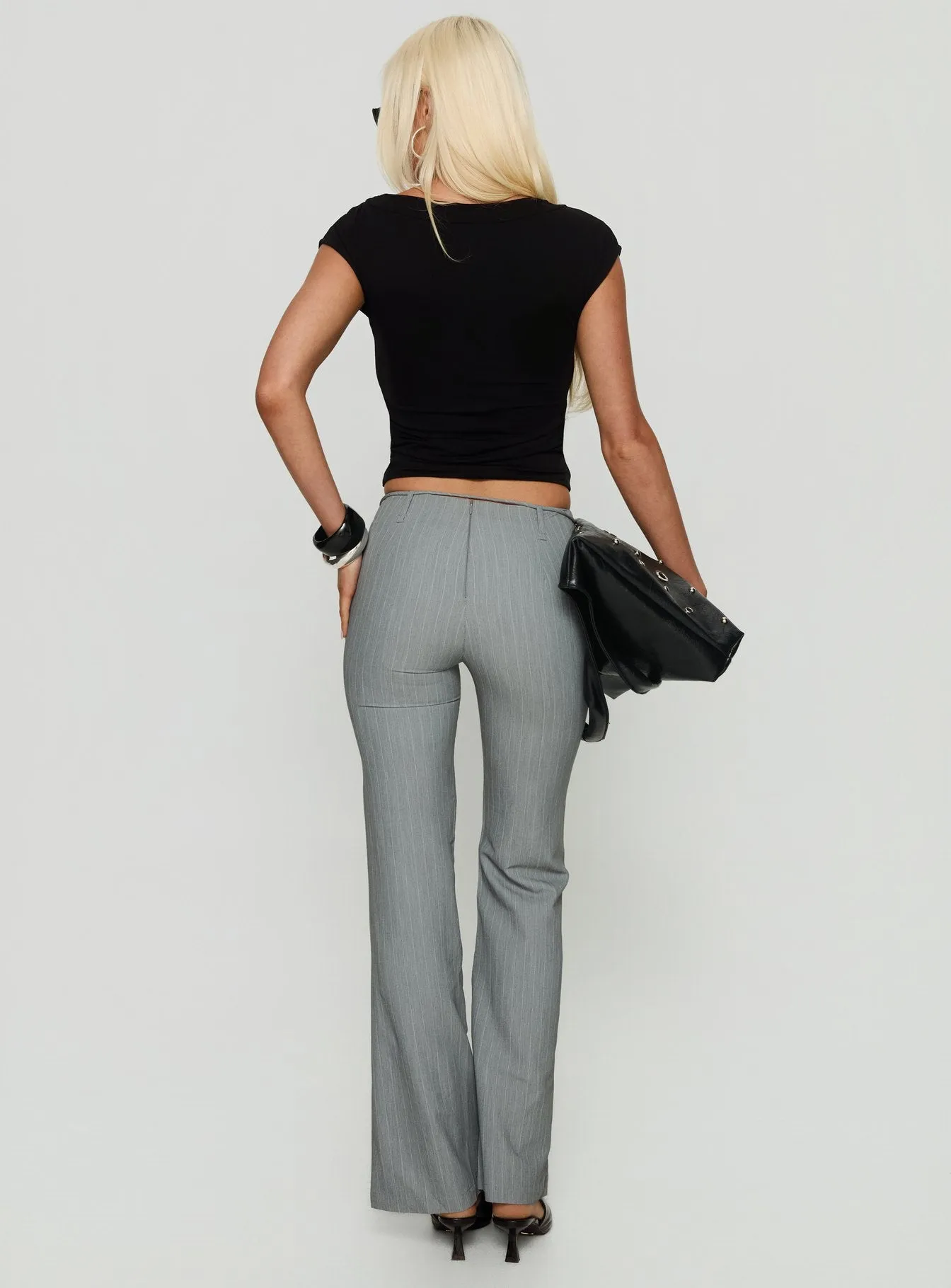 Joanah Tie Waist Pant Grey Pinstripe sold by Princess Polly product image thumbnail 5