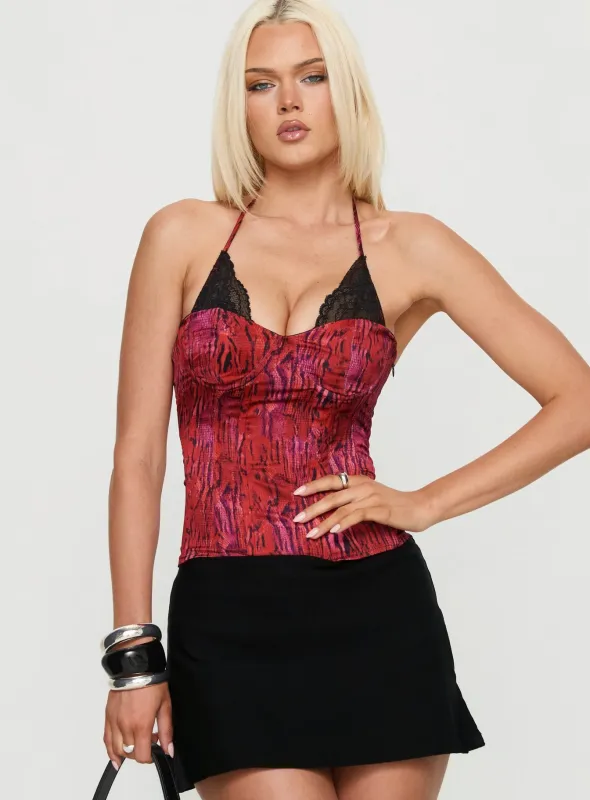 Joylene Lace Up Corset Red / Black sold by Princess Polly