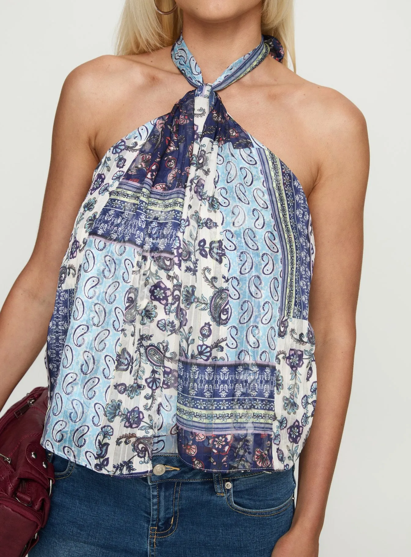Ferne Tie Neck Top Blue Multi sold by Princess Polly product image thumbnail 5