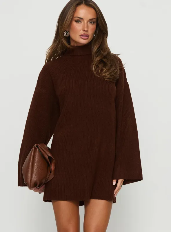 Sonelle Long Sleeve Knit Mini Dress Chocolate sold by Princess Polly