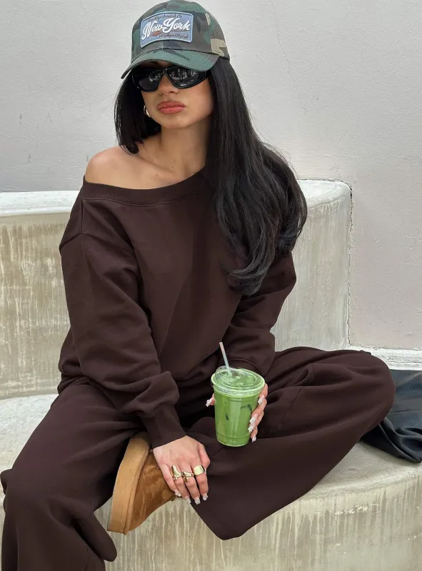 Wellness Off The Shoulder Jumper Brown sold by Princess Polly