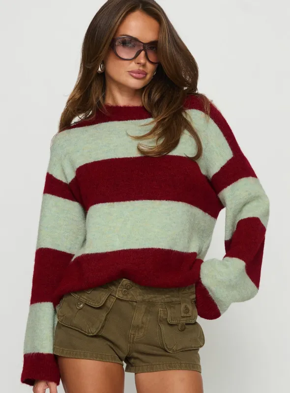 Nesha Fluffy Knit Sweater Red / Blue Stripe sold by Princess Polly