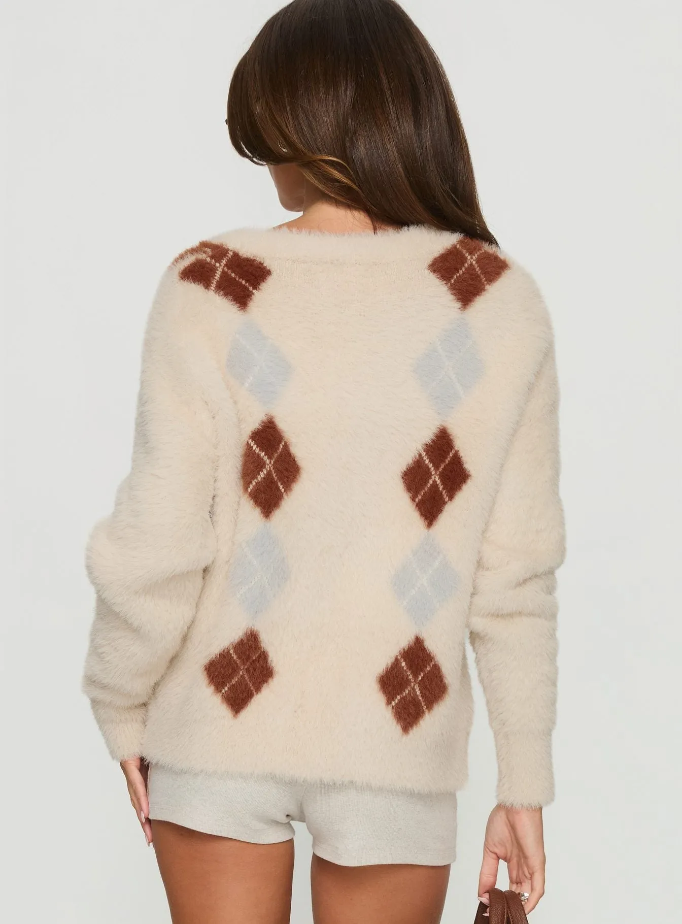 Nancey Argyle Knit Cardigan Cream Multi sold by Princess Polly product image thumbnail 4