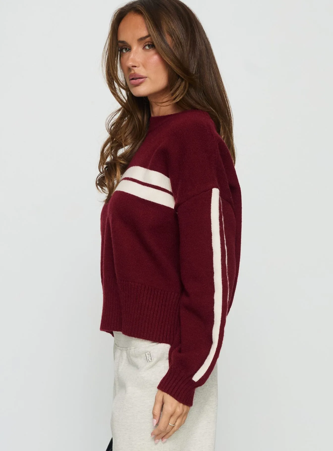 Catherin Crew Neck Knit Sweater Red / White sold by Princess Polly product image thumbnail 3