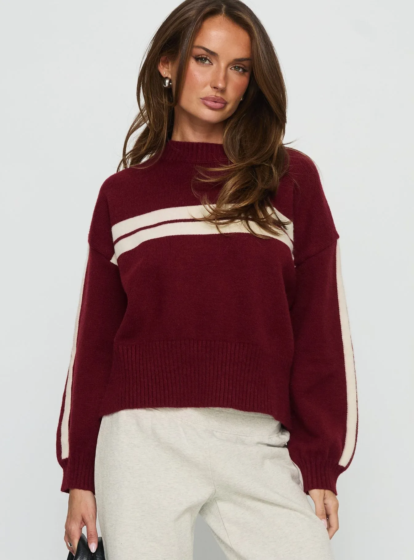 Catherin Crew Neck Knit Sweater Red / White sold by Princess Polly