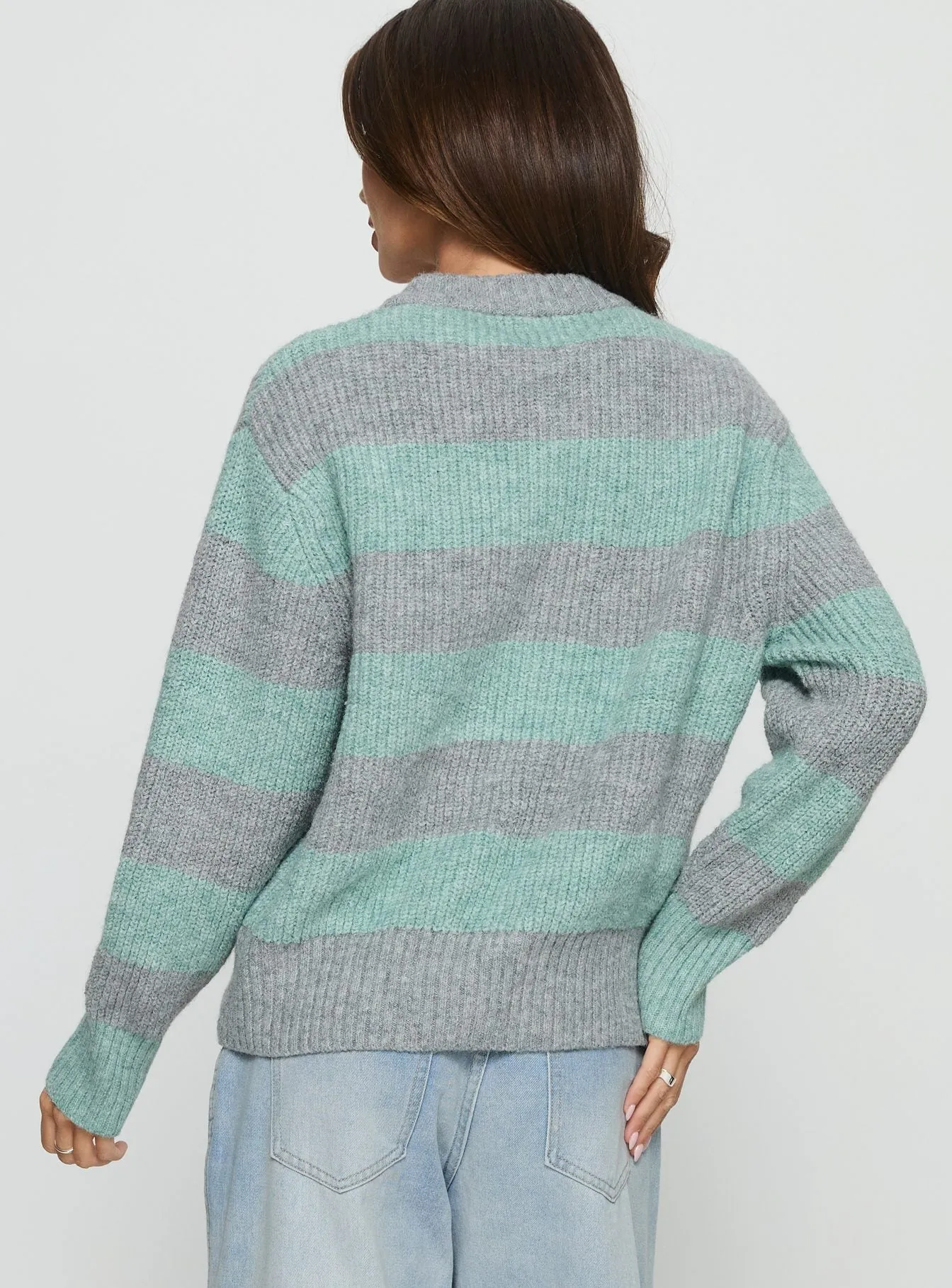 Queena Zip Through Knit Sweater Grey / Blue Stripe sold by Princess Polly product image thumbnail 5