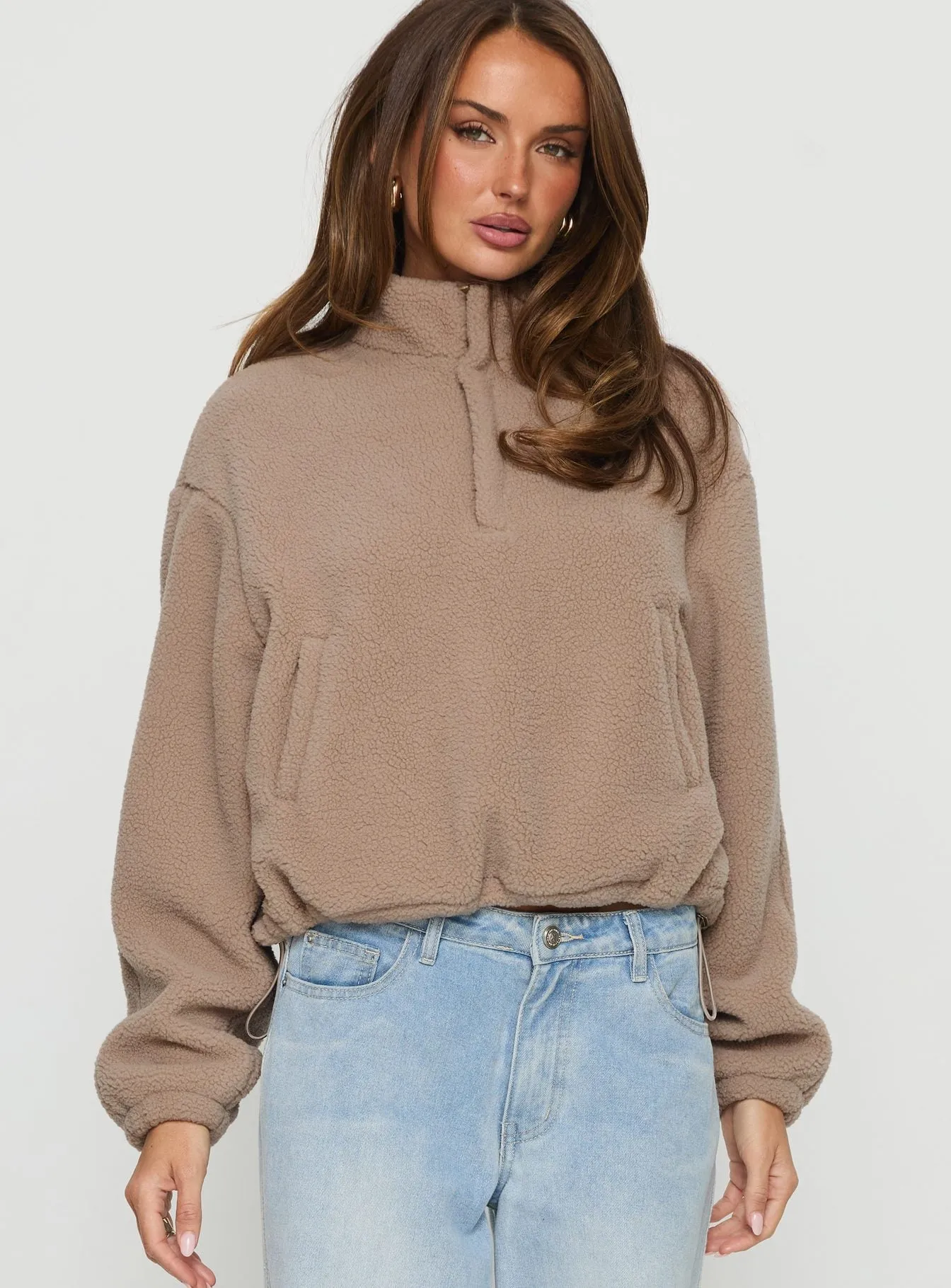Icy Days Fleece Quarter Zip Jumper Light Brown sold by Princess Polly