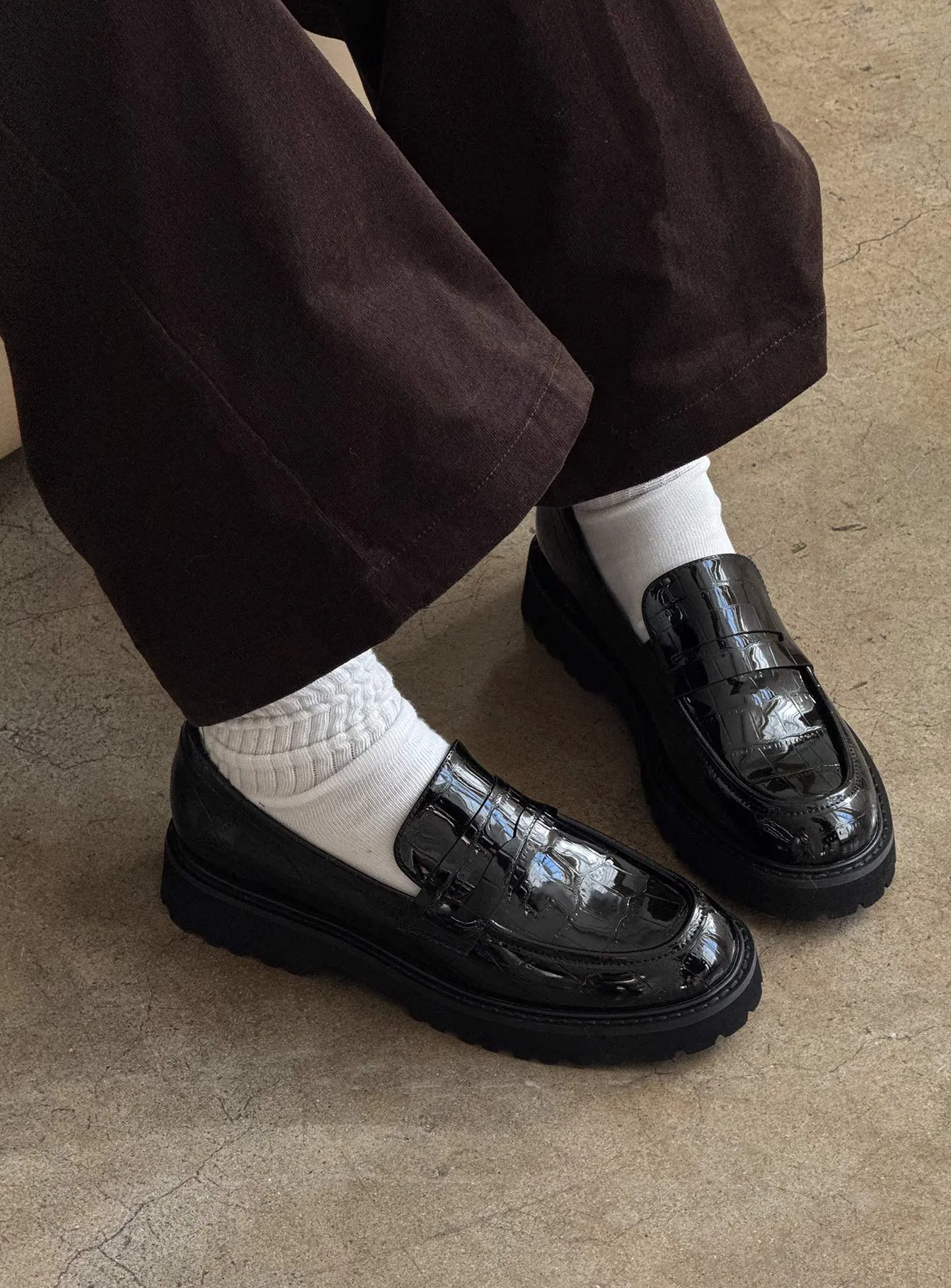 Face The Wind Faux Leather Loafers Black sold by Princess Polly