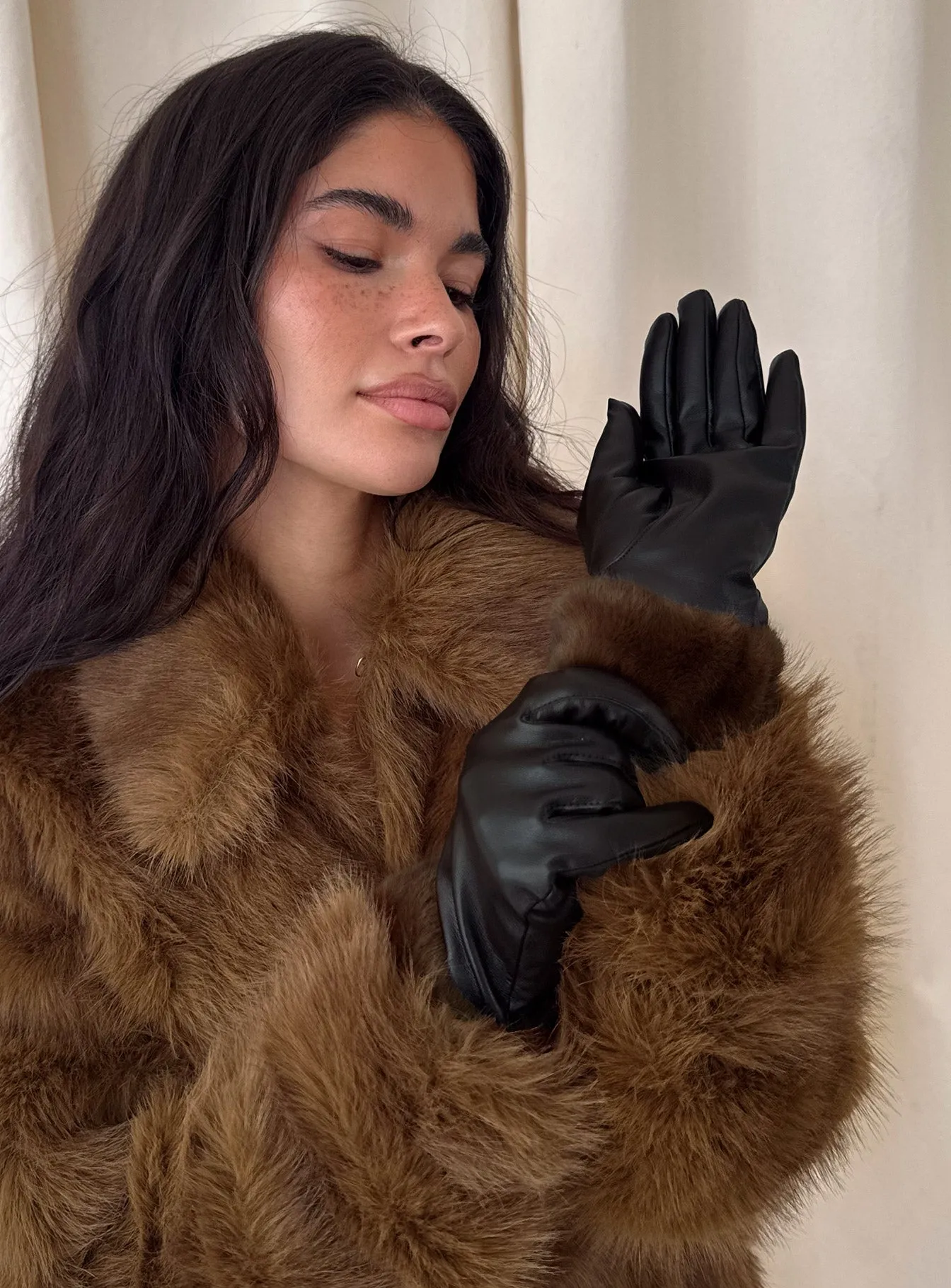 Elowynn Faux Leather Gloves Brown sold by Princess Polly
