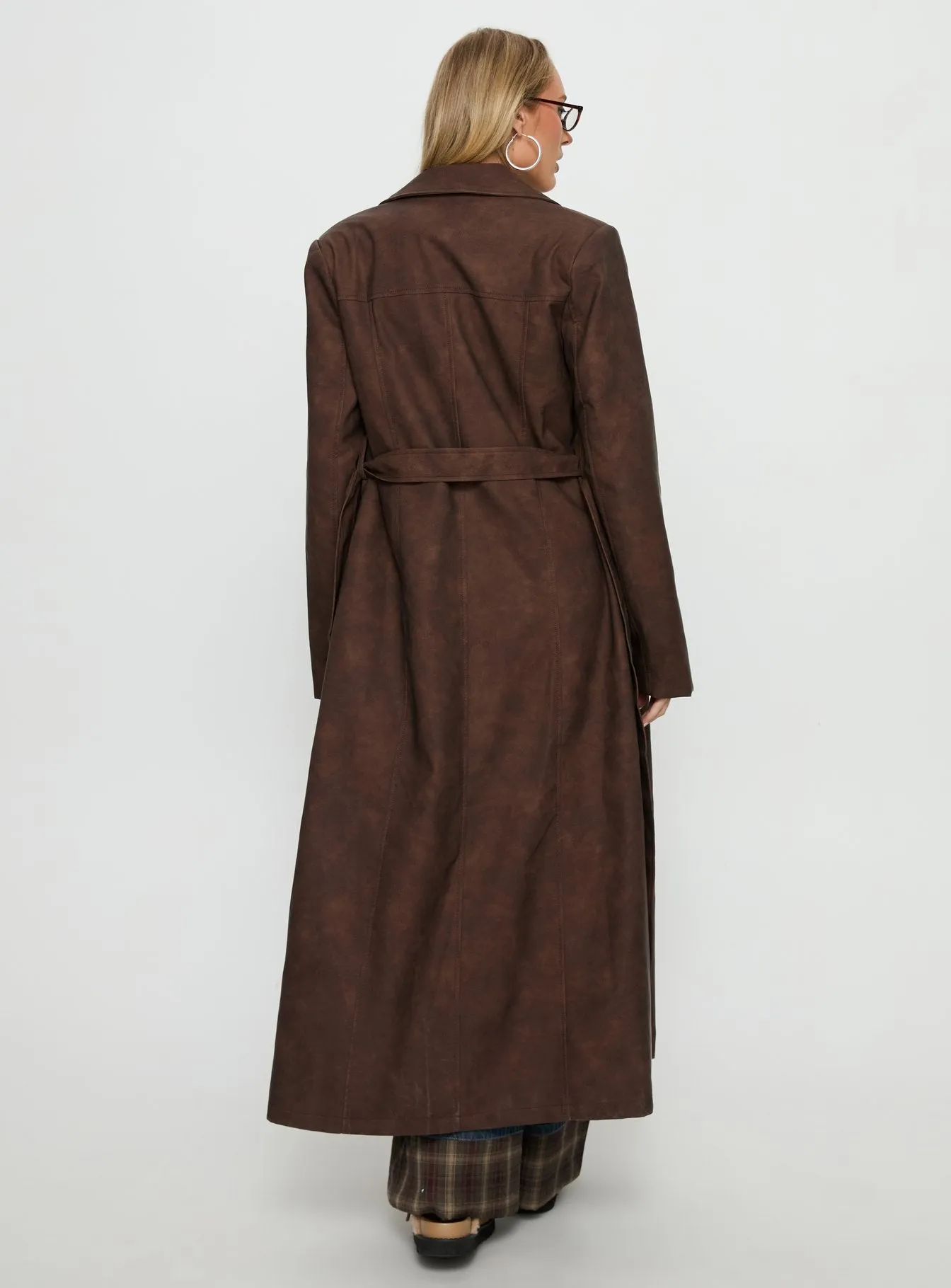 Salazar Longline Belted Trench Coat Chocolate Brown sold by Princess Polly product image thumbnail 5