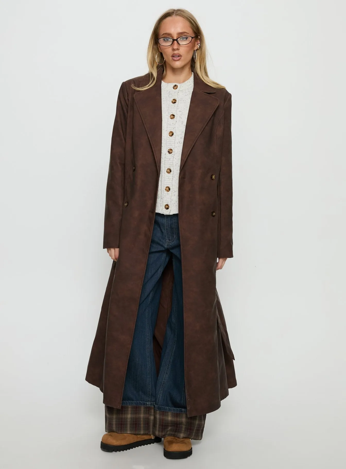 Salazar Longline Belted Trench Coat Chocolate Brown sold by Princess Polly product image thumbnail 2