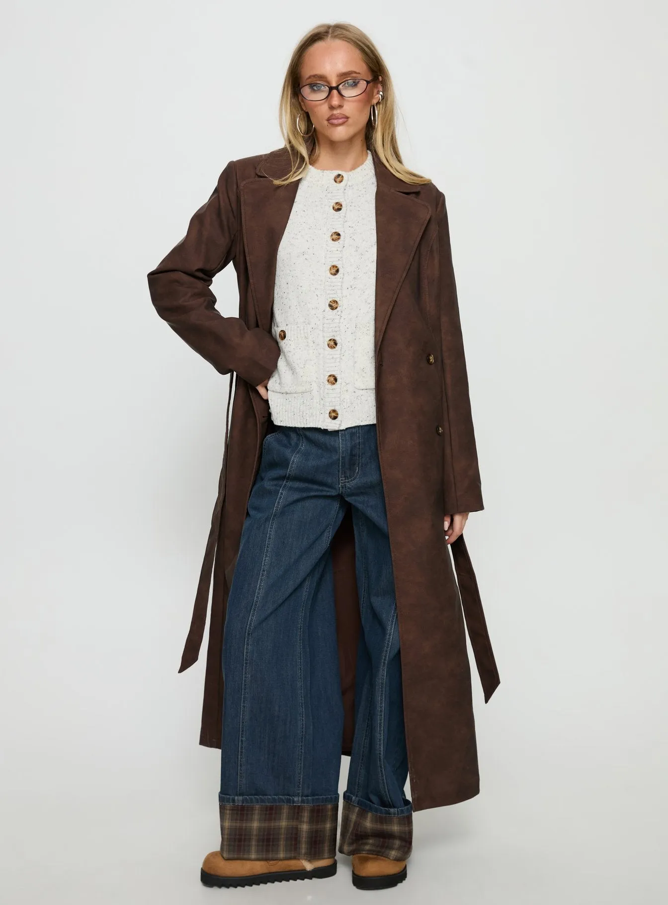 Salazar Longline Belted Trench Coat Chocolate Brown sold by Princess Polly product image thumbnail 3