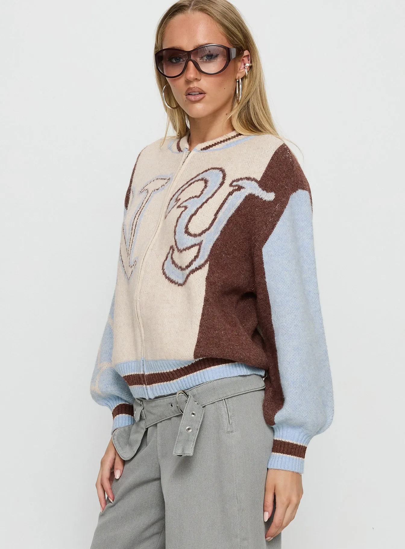 Brandyce Graphic Knit Jacket Blue / Chocolate sold by Princess Polly product image thumbnail 4