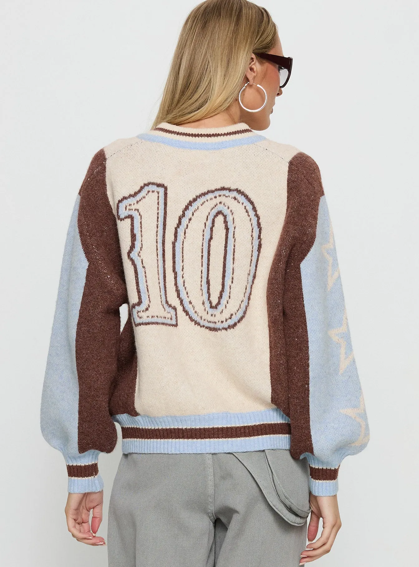 Brandyce Graphic Knit Jacket Blue / Chocolate sold by Princess Polly product image thumbnail 5