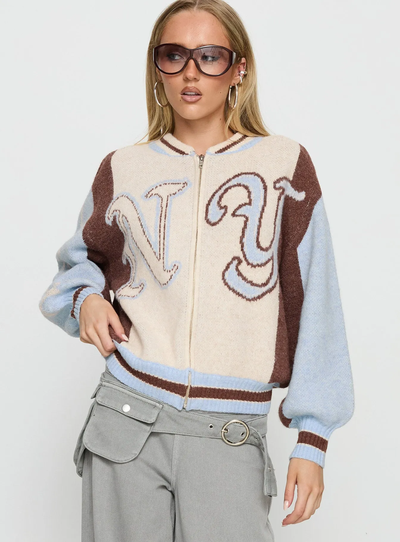 Brandyce Graphic Knit Jacket Blue / Chocolate sold by Princess Polly product image thumbnail 2