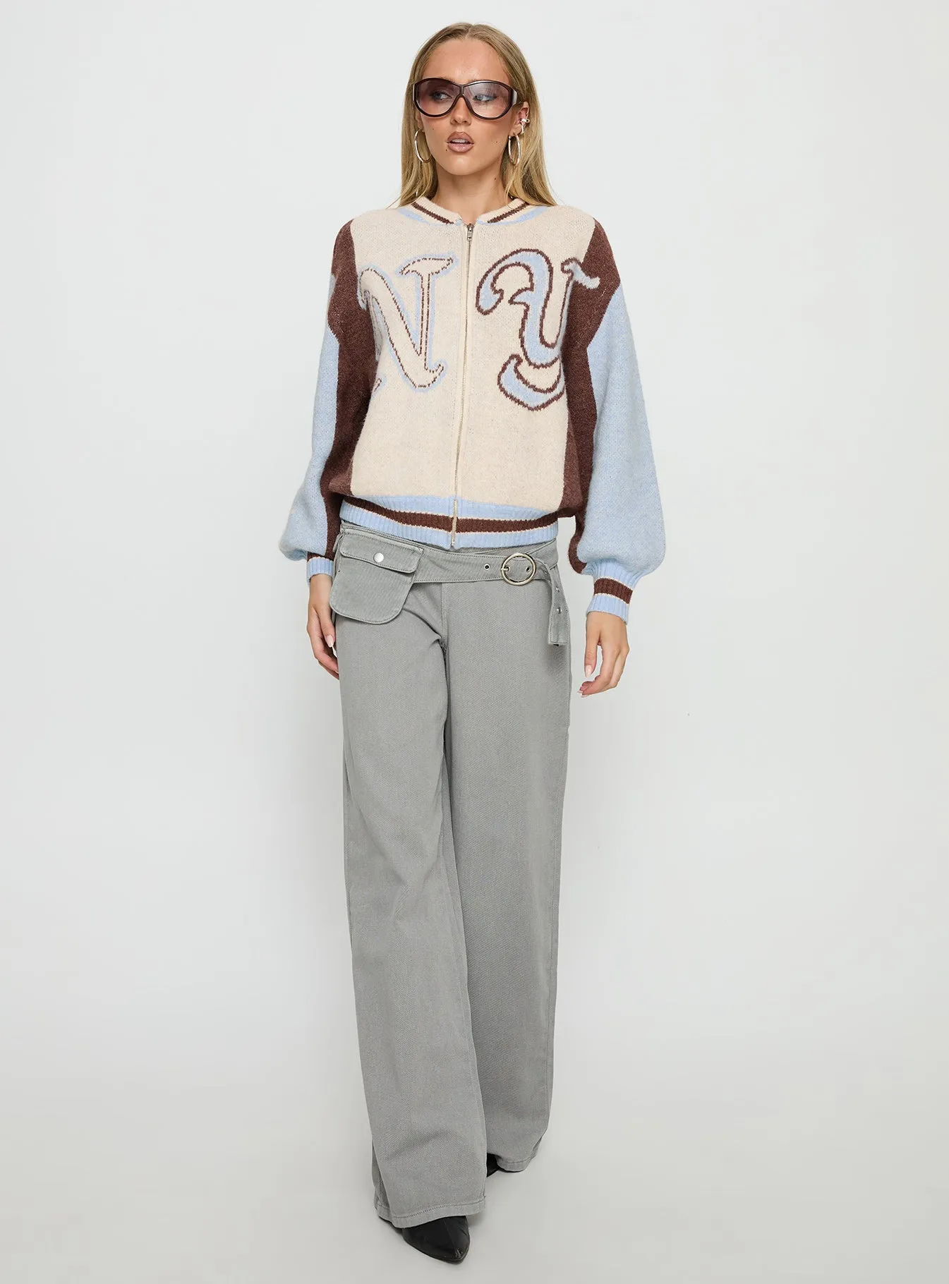 Brandyce Graphic Knit Jacket Blue / Chocolate sold by Princess Polly product image thumbnail 3