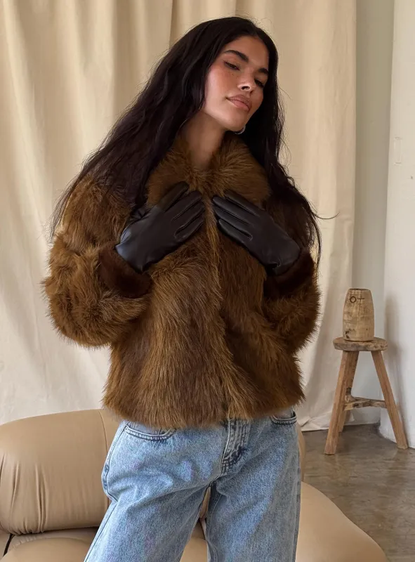 Dawnn Faux Fur Jacket Brown sold by Princess Polly