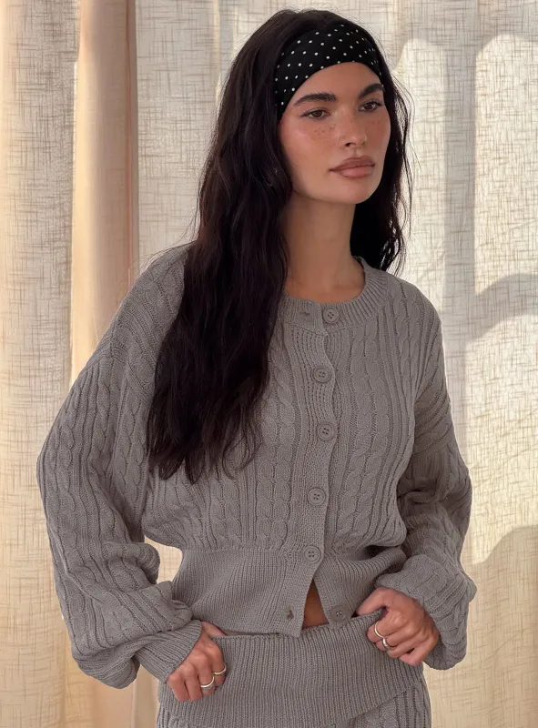 Baleigh Cable Knit Cardigan Grey sold by Princess Polly
