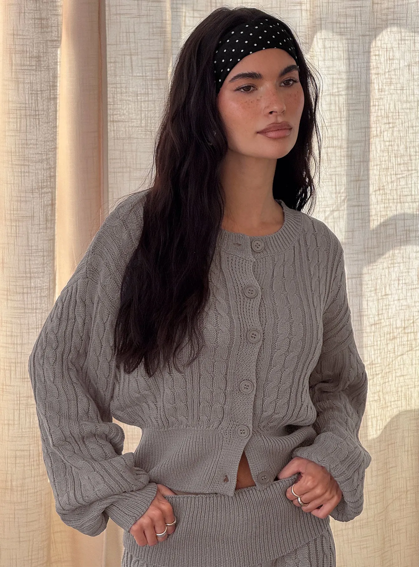 Baleigh Cable Knit Cardigan Grey sold by Princess Polly