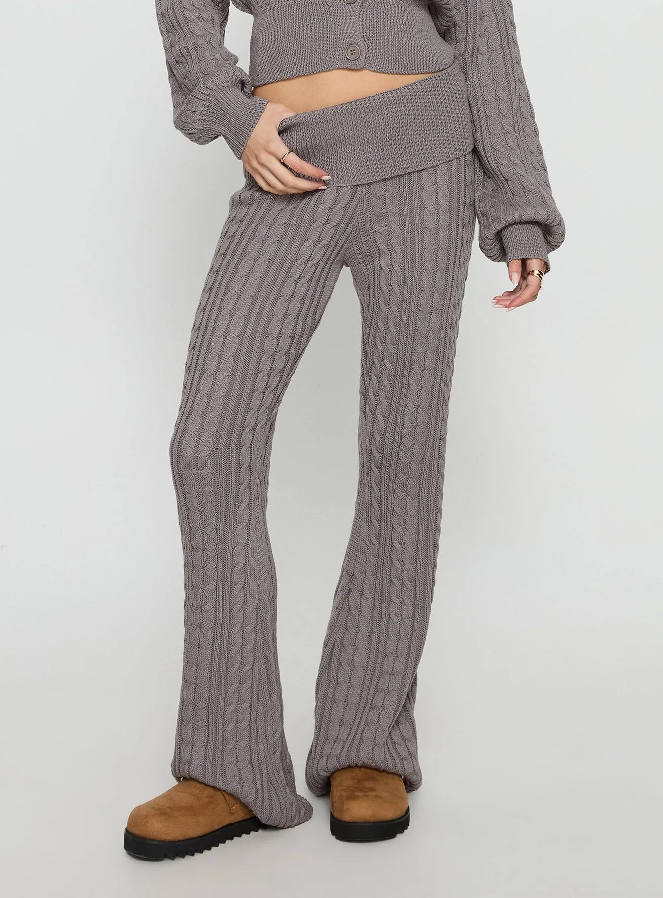 Baleigh Cable Knit Foldover Pants Grey sold by Princess Polly product image thumbnail 2