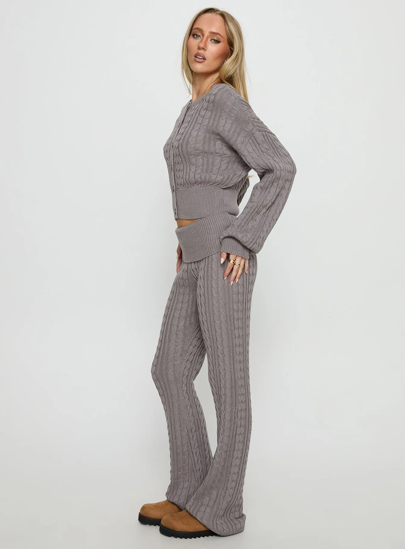 Baleigh Cable Knit Foldover Pants Grey sold by Princess Polly product image thumbnail 4
