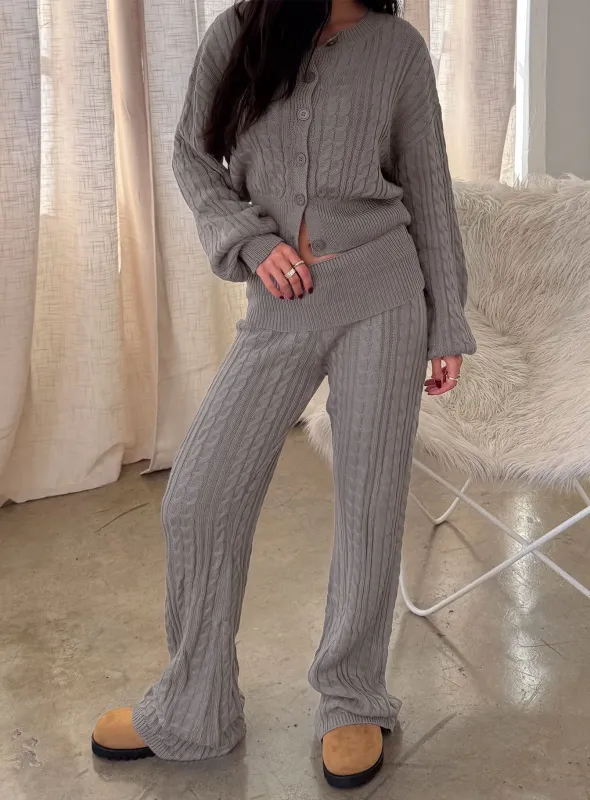 Baleigh Cable Knit Foldover Pants Grey sold by Princess Polly