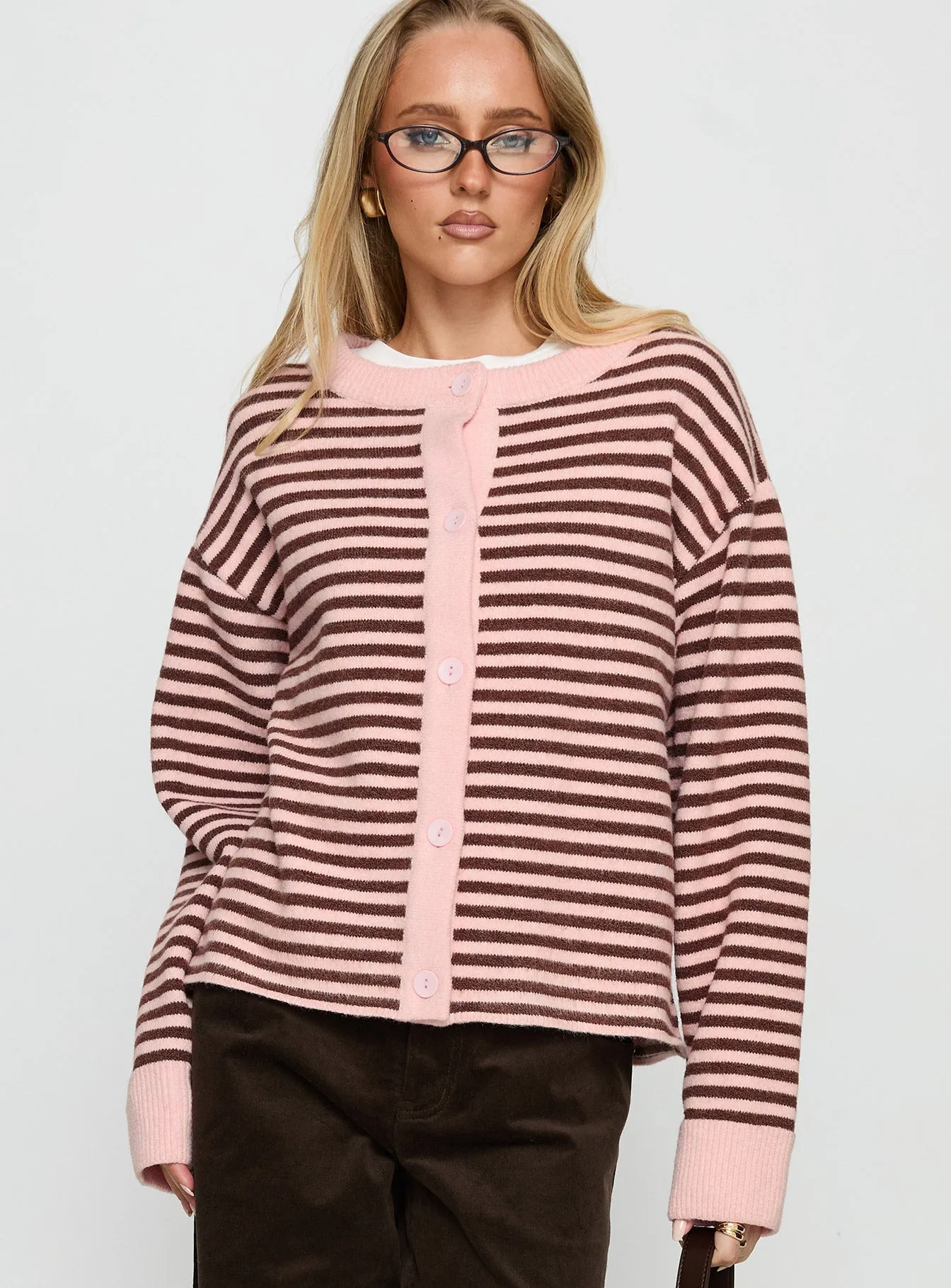 Darnelle Button Up Knit Cardigan Pink Stripe sold by Princess Polly product image thumbnail 2