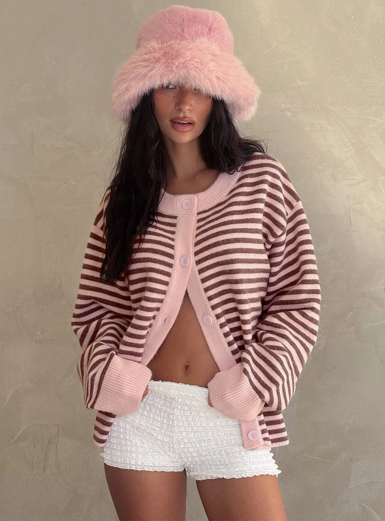 Darnelle Button Up Knit Cardigan Pink Stripe sold by Princess Polly