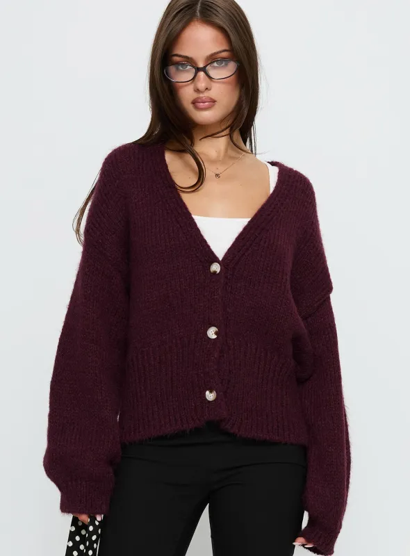 Yasmyn Knit Cardigan Burgundy sold by Princess Polly