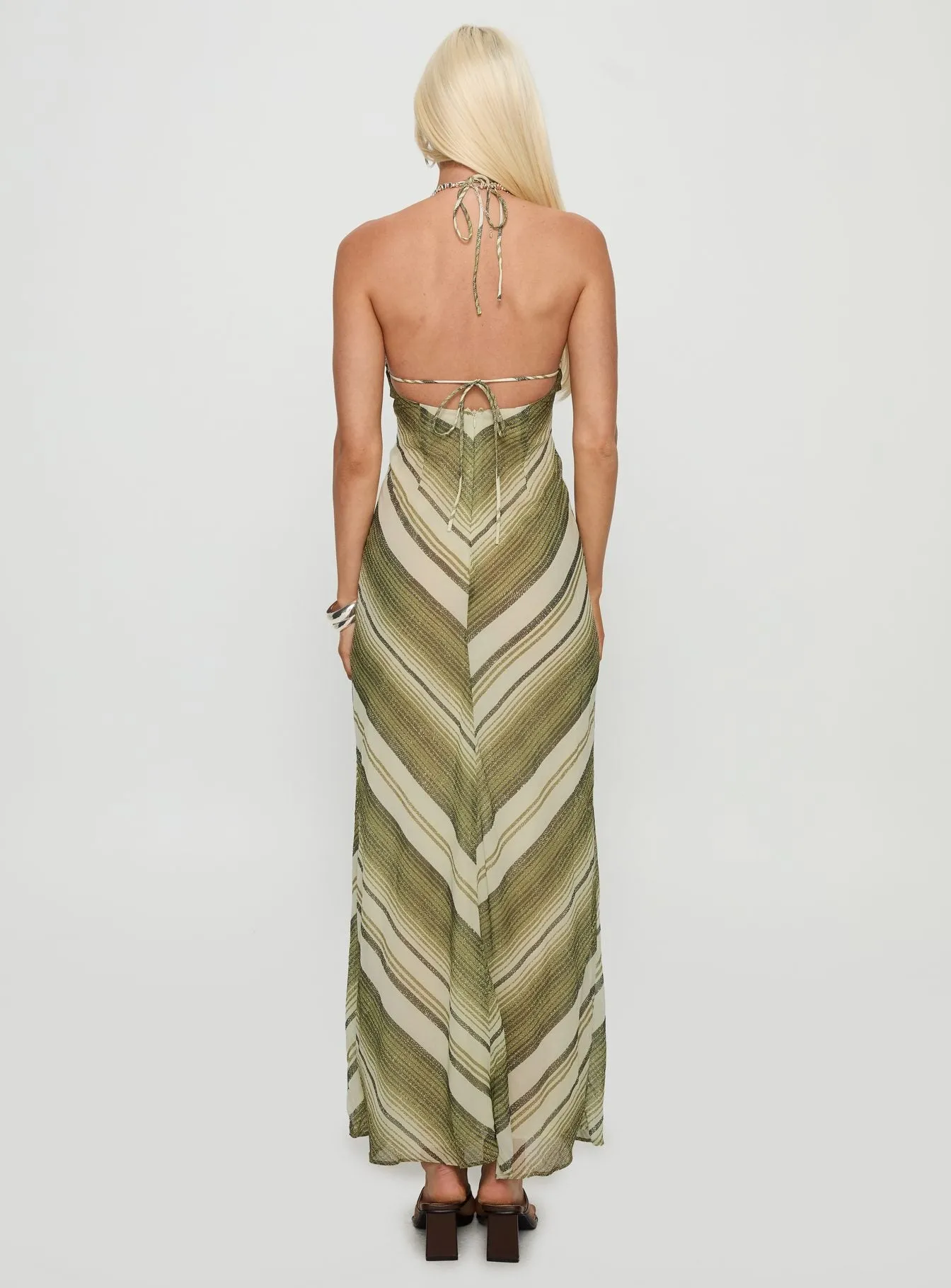 Esmira Halter Maxi Dress Green Stripe sold by Princess Polly product image thumbnail 4
