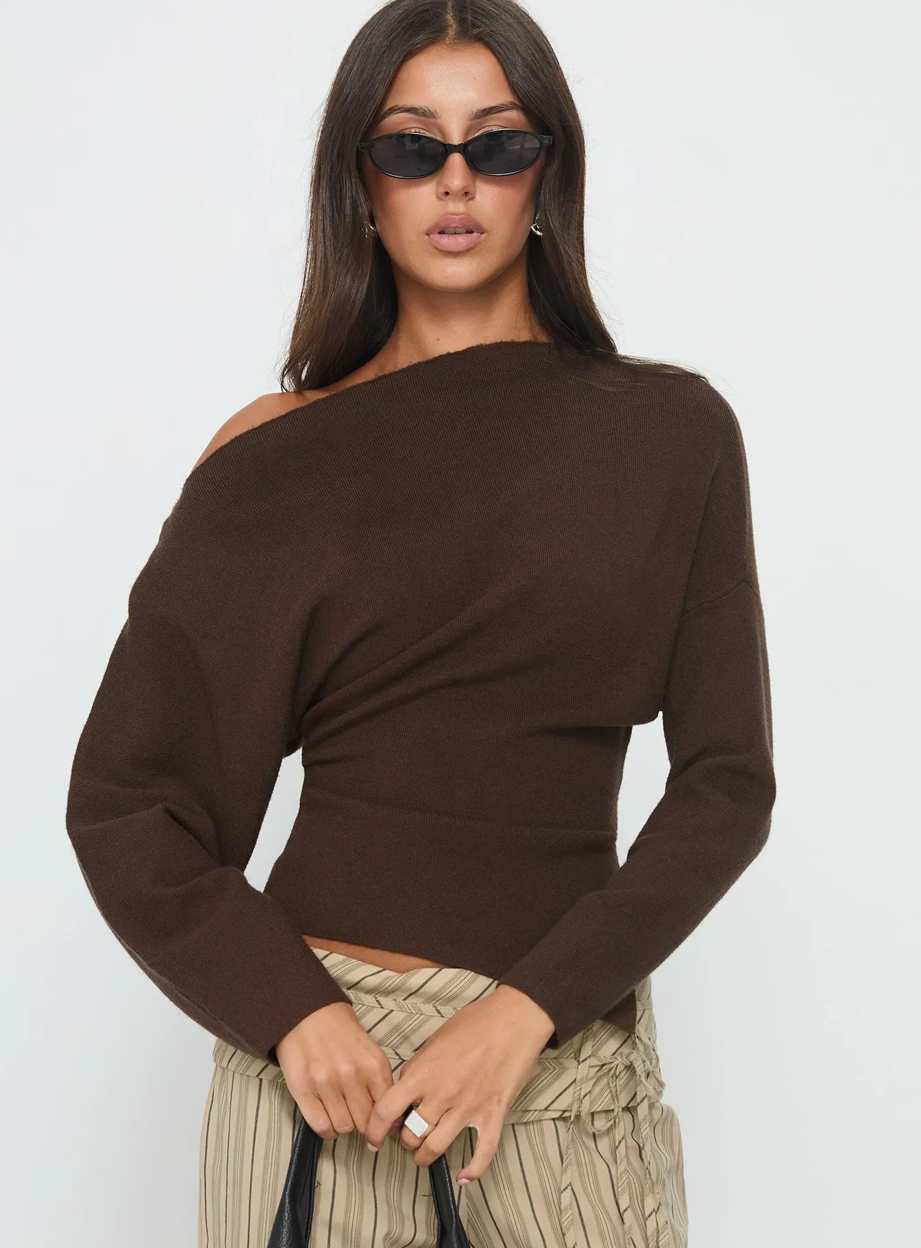 Kaelith Off Shoulder Knit Sweater Brown sold by Princess Polly product image thumbnail 2
