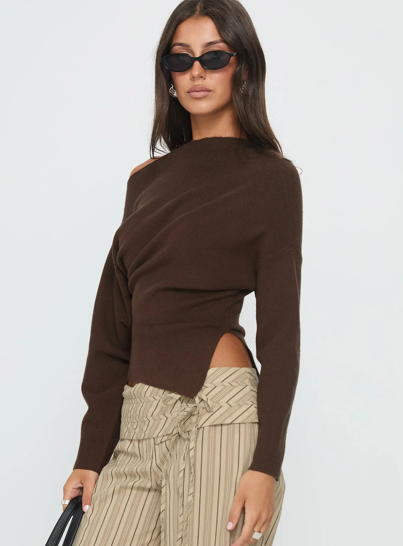 Kaelith Off Shoulder Knit Sweater Brown sold by Princess Polly product image thumbnail 4