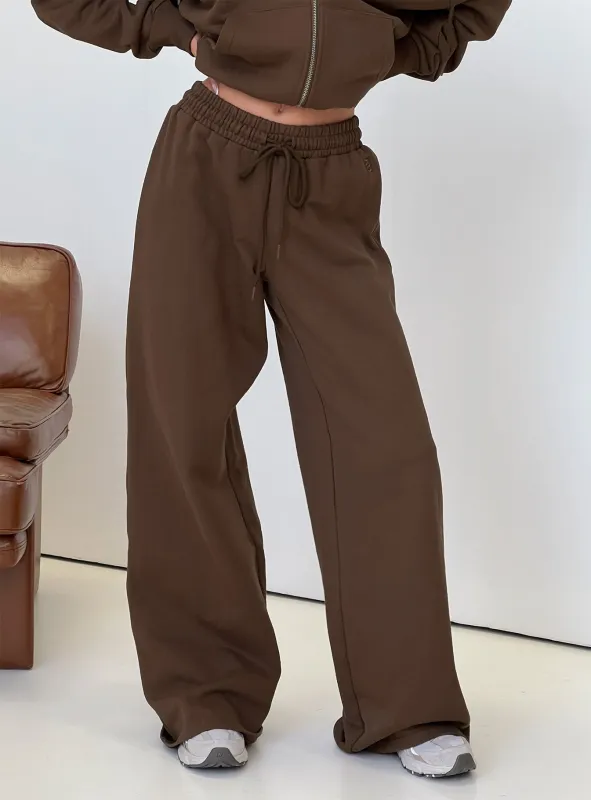 All Day Straight Leg Sweatpants Chocolate Brown sold by Princess Polly