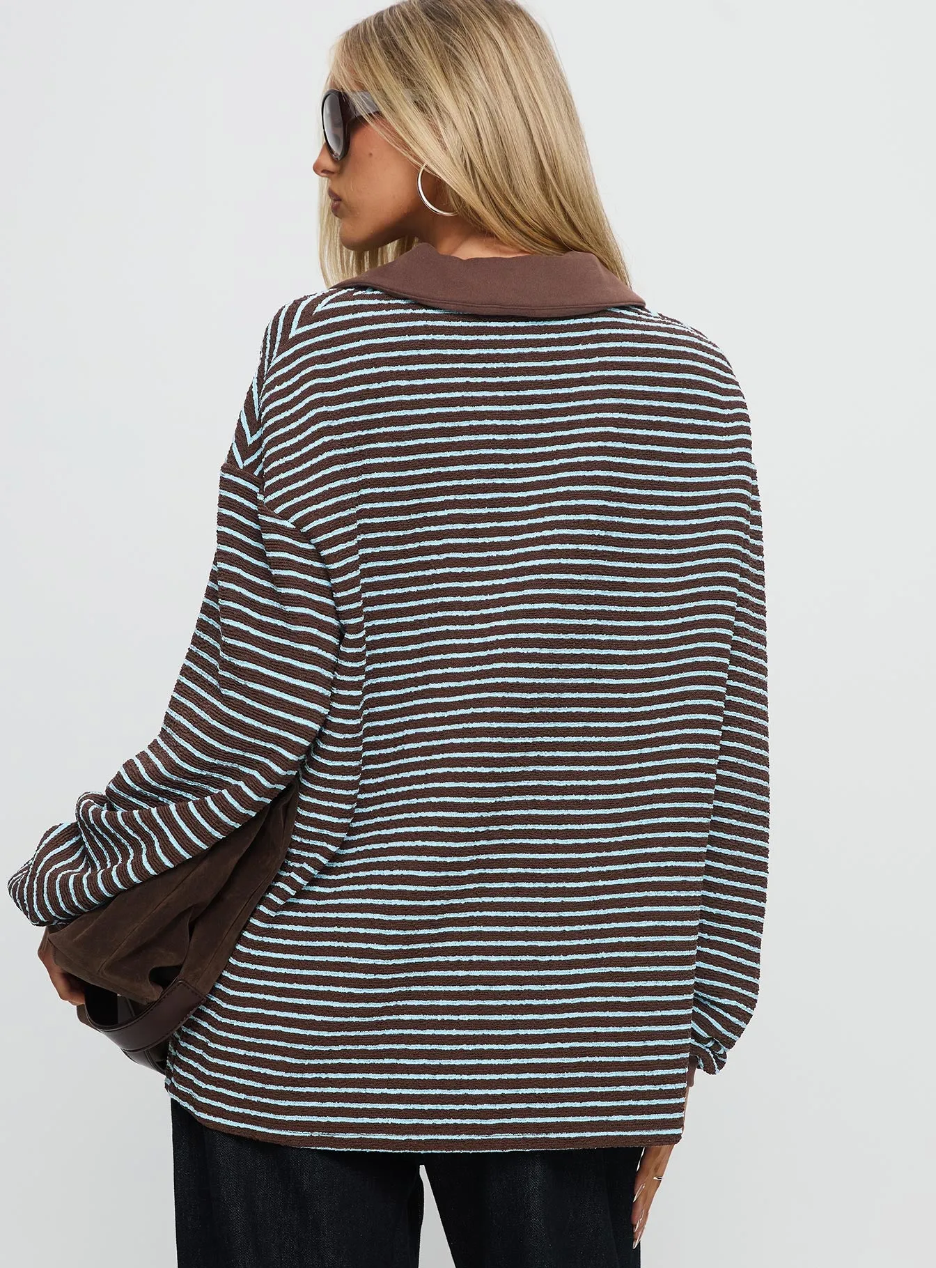 Rigbys Collared Jumper Brown / Blue Stripe sold by Princess Polly product image thumbnail 5