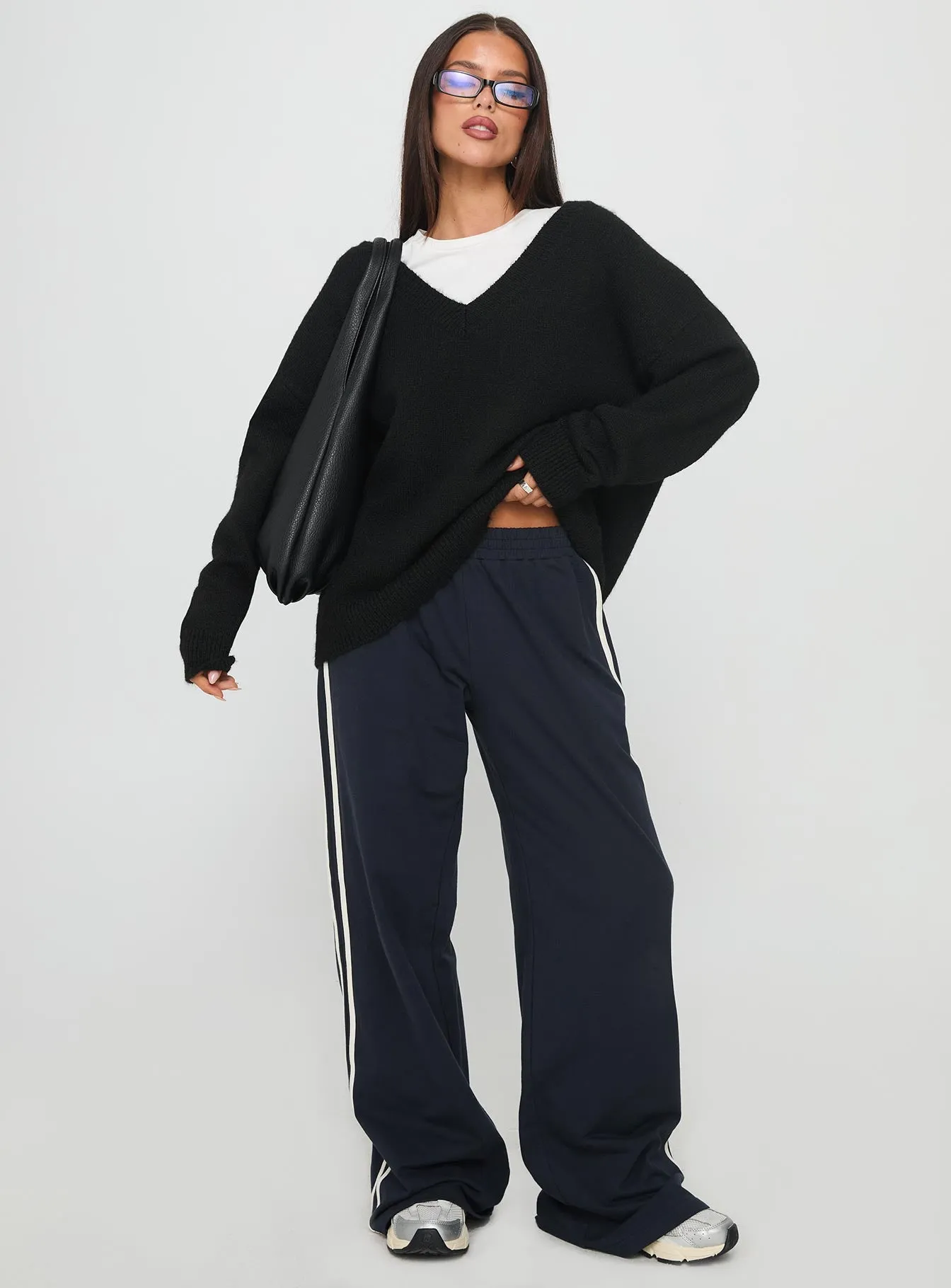 Stay The Night V Neck Knit Sweater Black sold by Princess Polly product image thumbnail 3