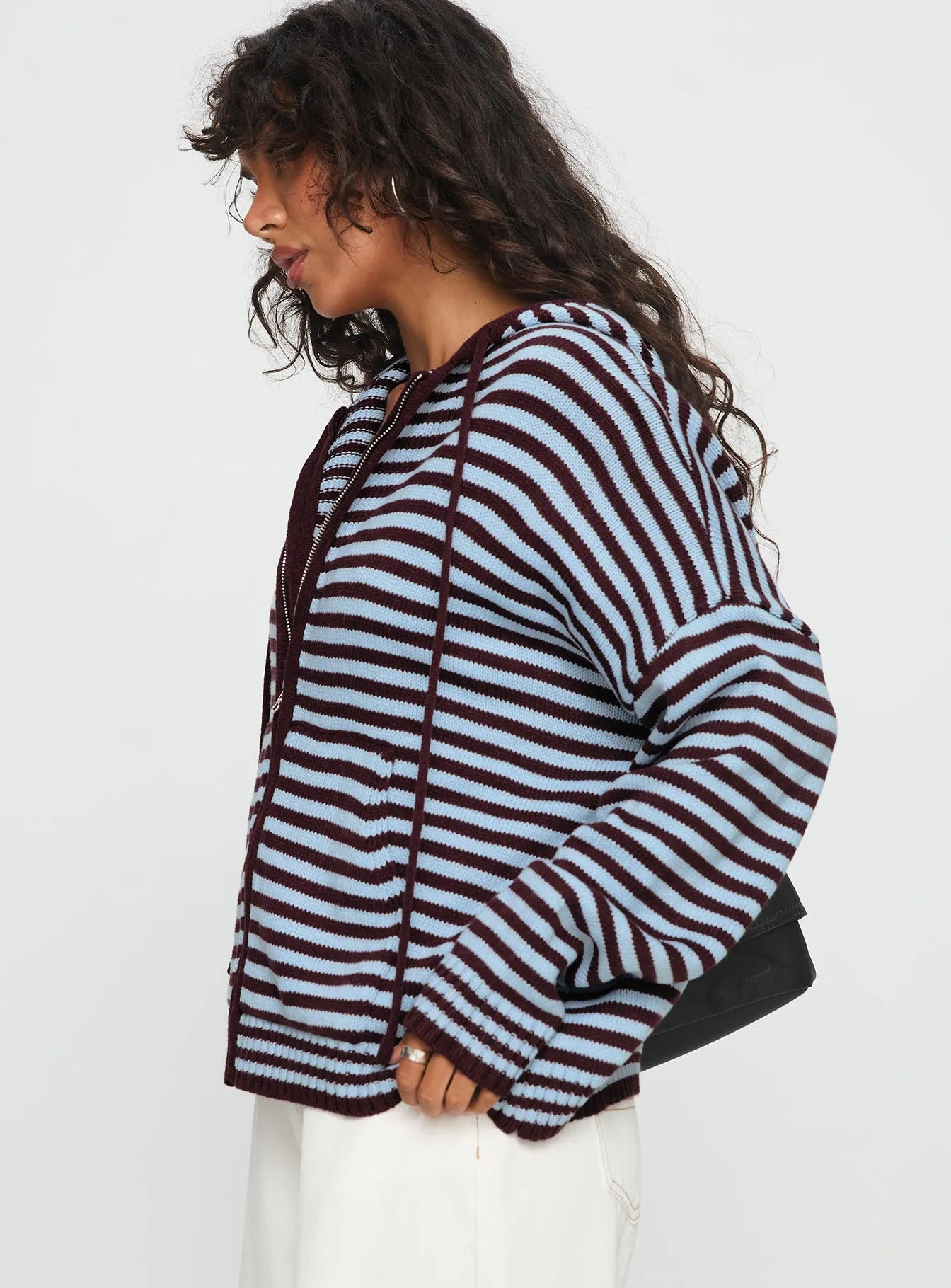 Brienna Zip Jacket Burgundy / Blue Stripe sold by Princess Polly product image thumbnail 3