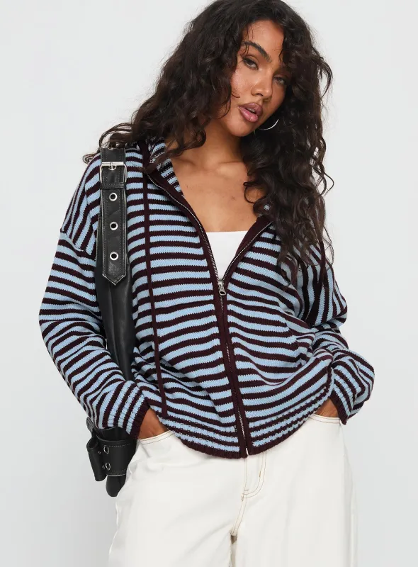 Brienna Zip Jacket Burgundy / Blue Stripe sold by Princess Polly