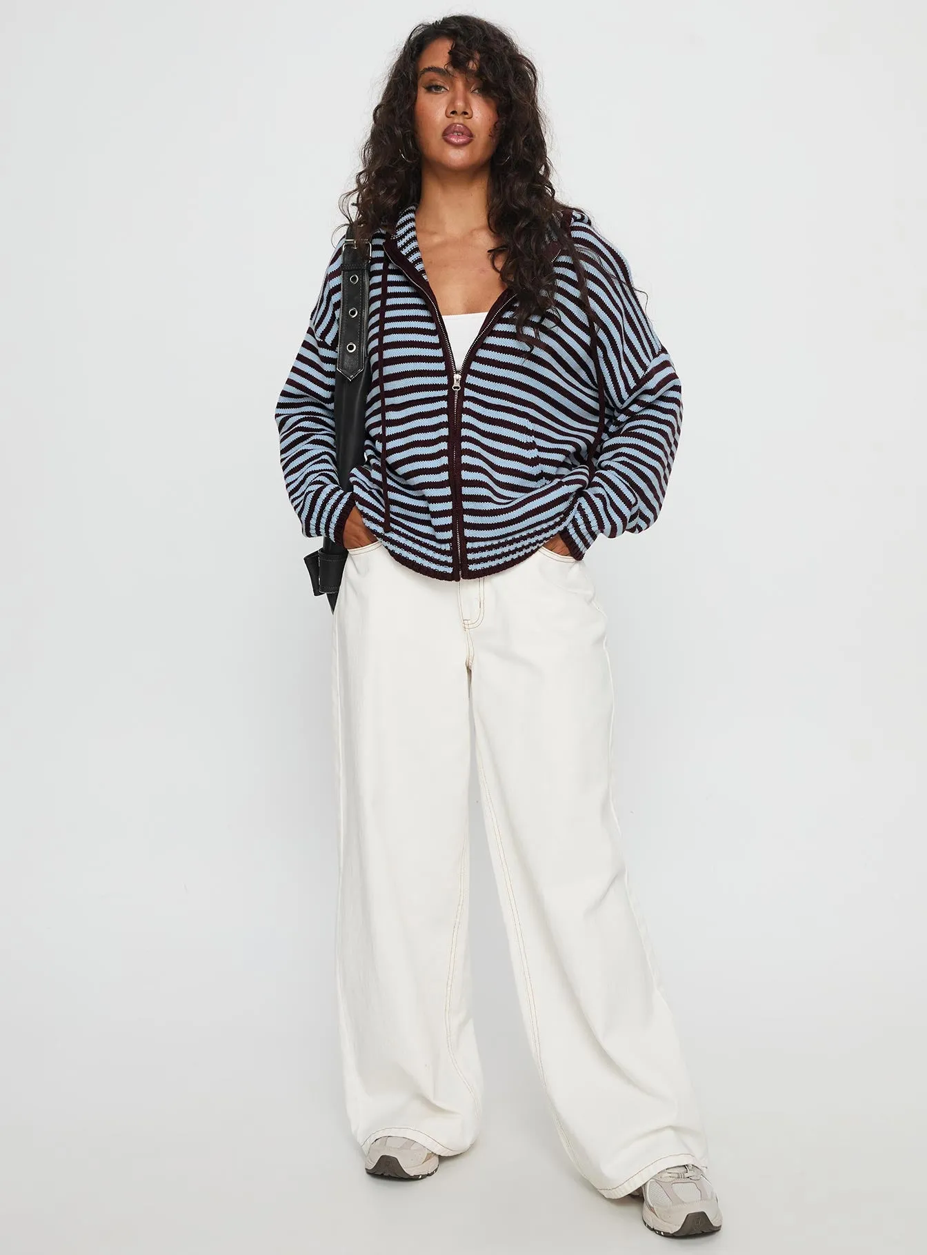 Brienna Zip Jacket Burgundy / Blue Stripe sold by Princess Polly product image thumbnail 2