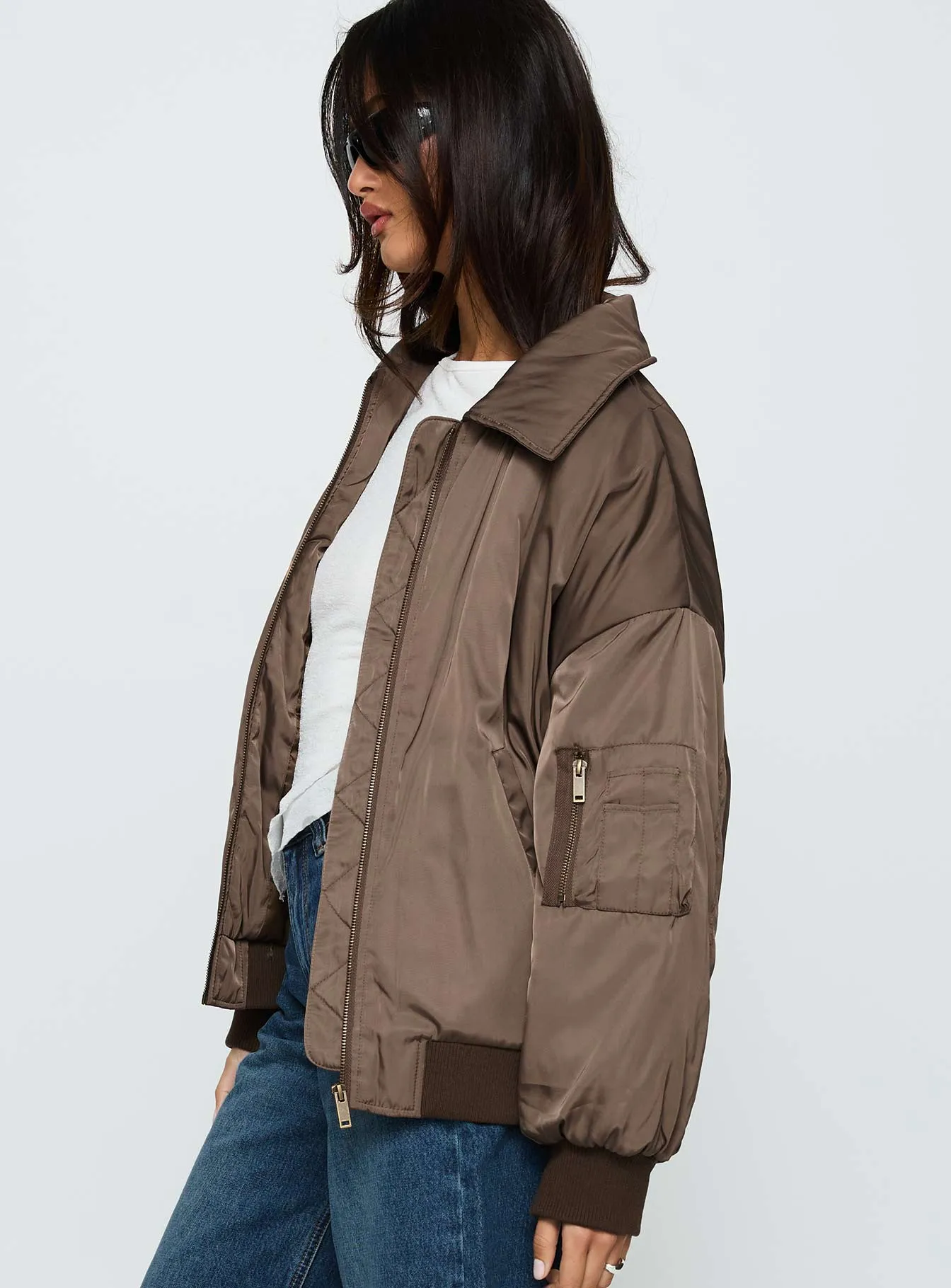 Say Less Bomber Jacket Dark Brown sold by Princess Polly product image thumbnail 4
