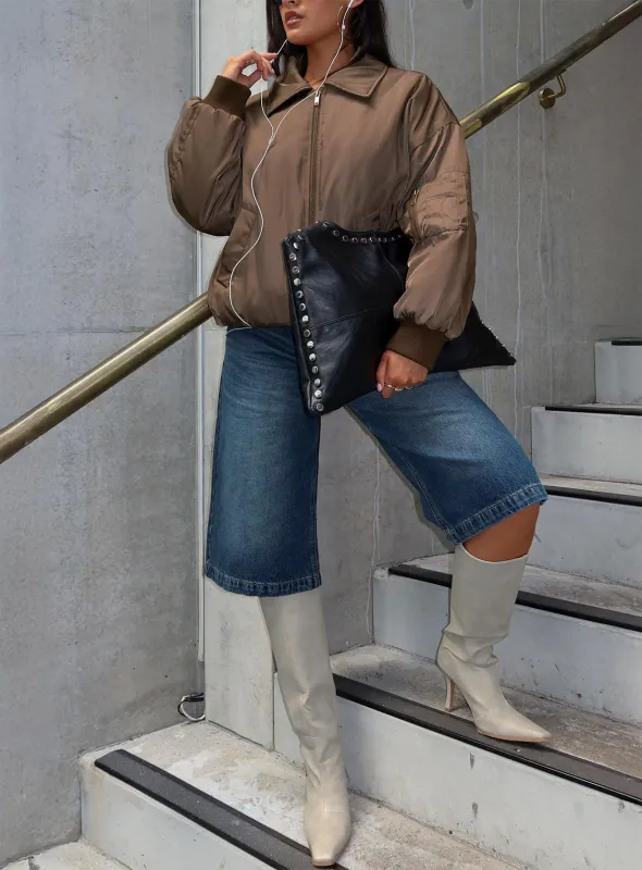 Say Less Bomber Jacket Dark Brown sold by Princess Polly