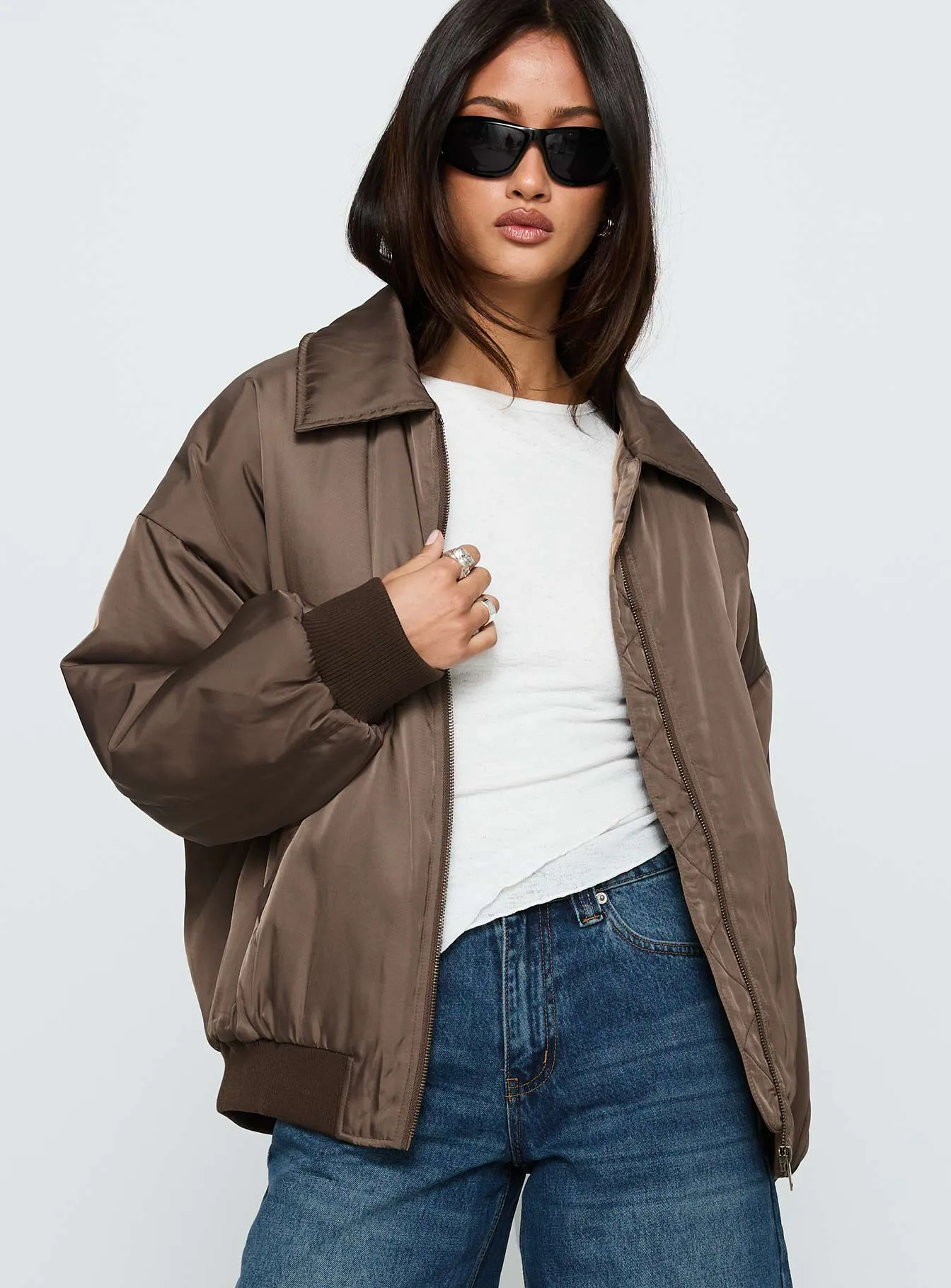 Say Less Bomber Jacket Dark Brown sold by Princess Polly product image thumbnail 2