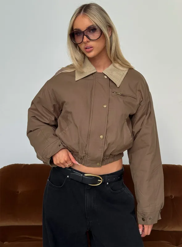 Fateful Collared Jacket Brown sold by Princess Polly