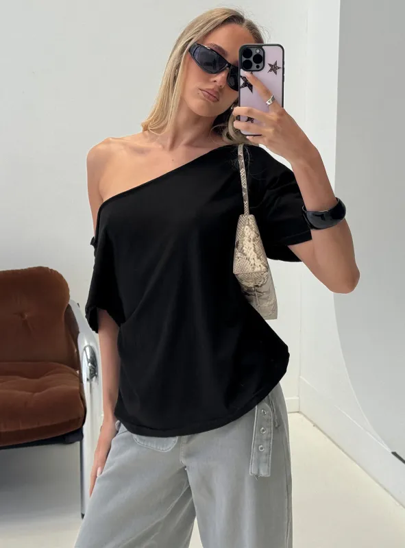 Winny Off Shoulder Tee Black sold by Princess Polly
